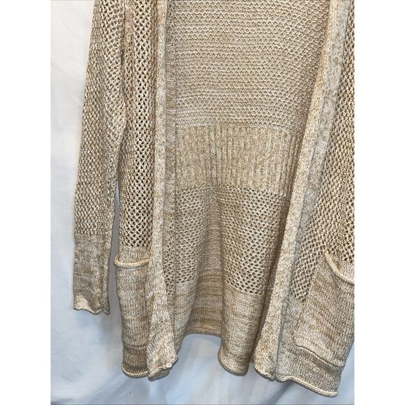 Natural Reflections Size Medium Fishnet Knit Cardigan Duster Oatmeal Boho Coast - Picture 4 of 12